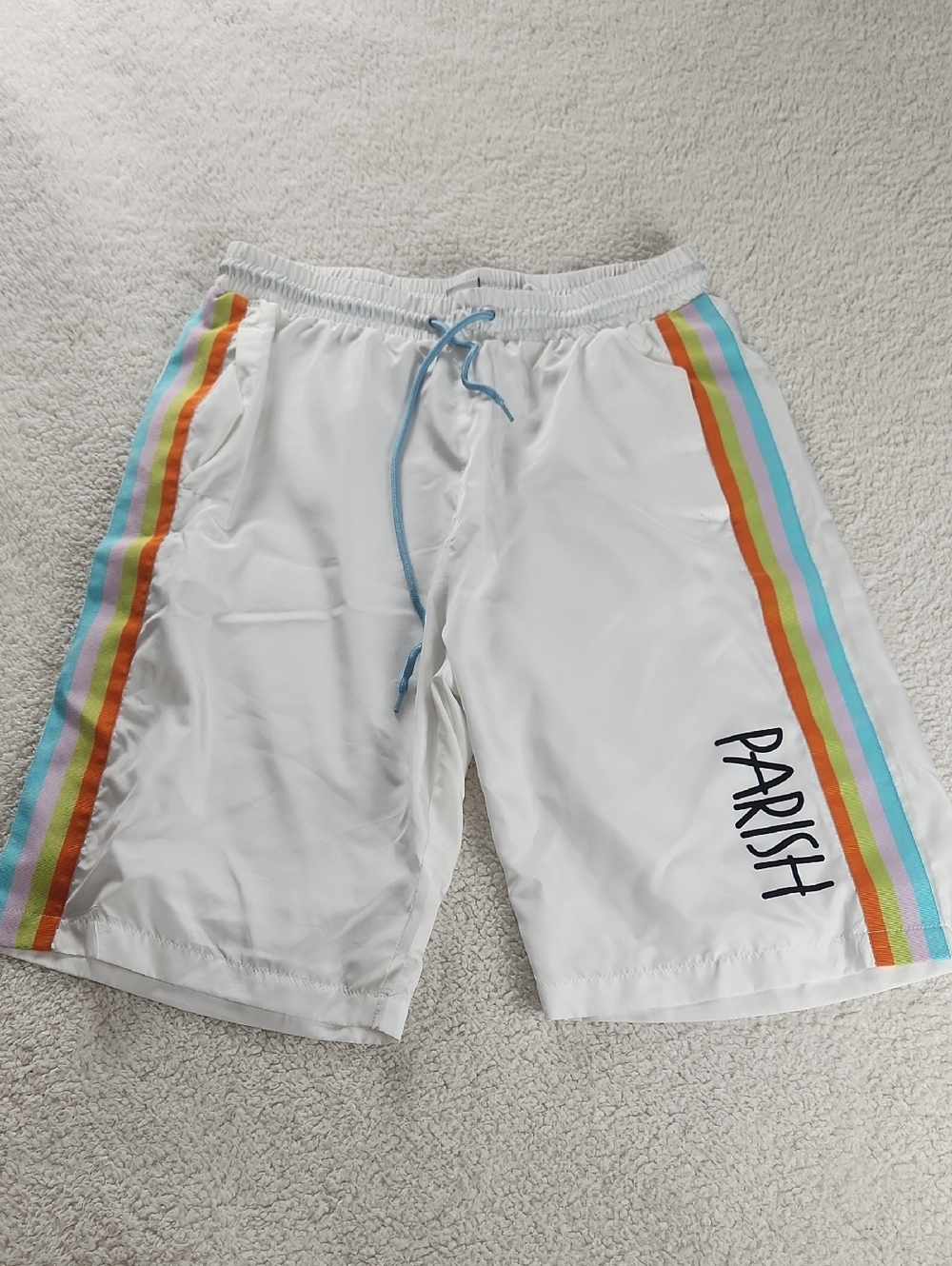 Parish Nation Mens Board Shorts Swim Trunks Large L White W Side Stripes